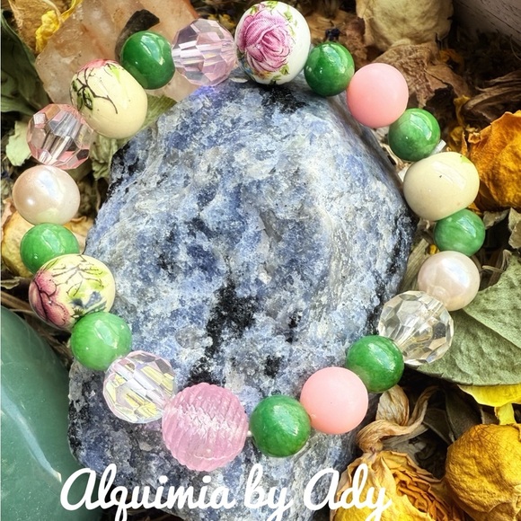 Chunky colorful jade beaded bohemian bracelet - Picture 1 of 2